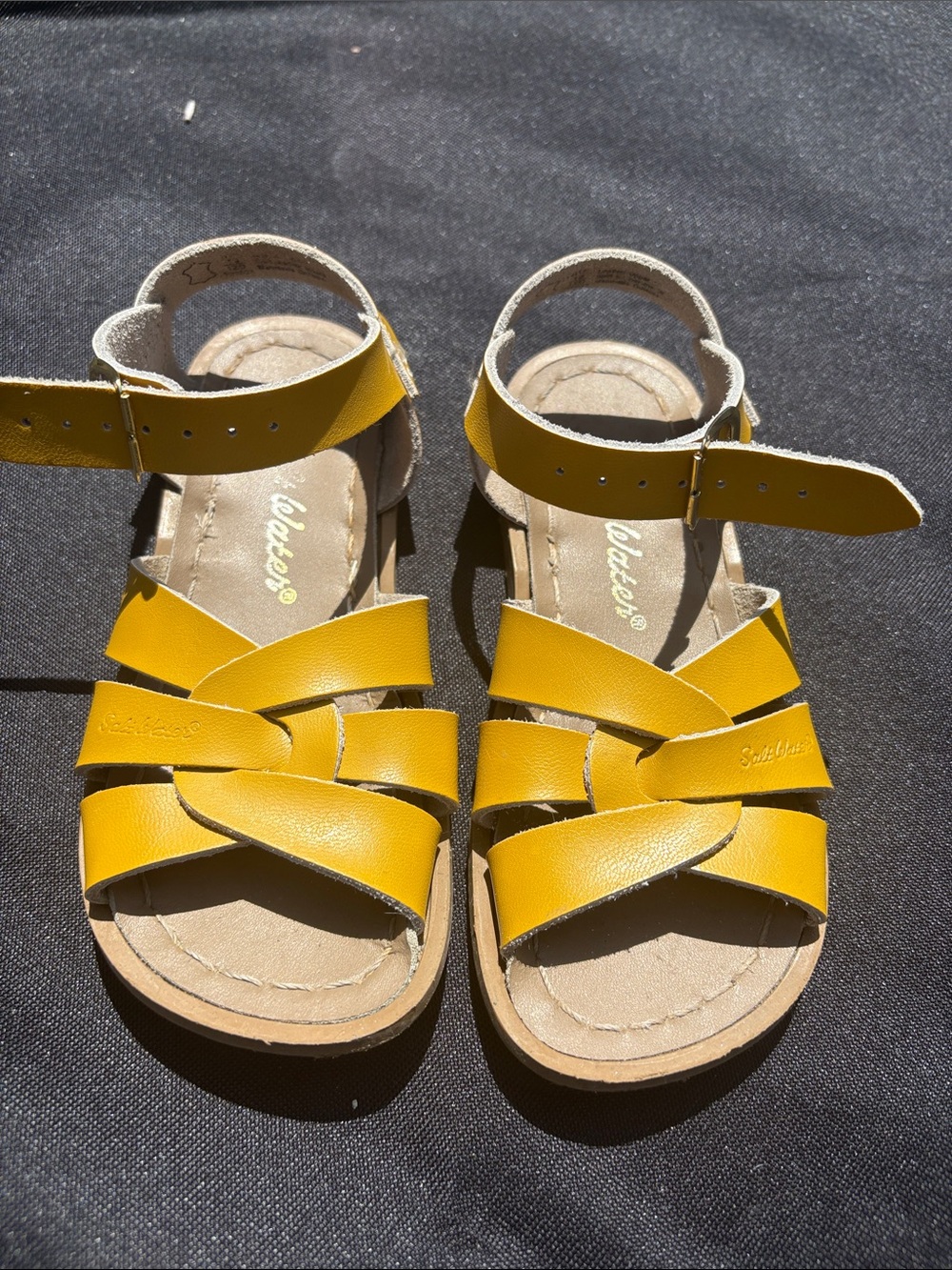Salt Water Sandals by Hoy Mustard Yellow Crisscross Leather Sandals